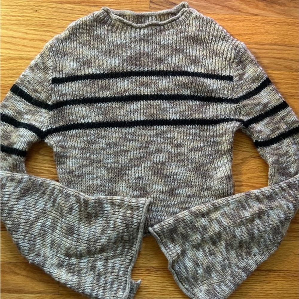 Striped Cropped Bell Sleeve Sweater